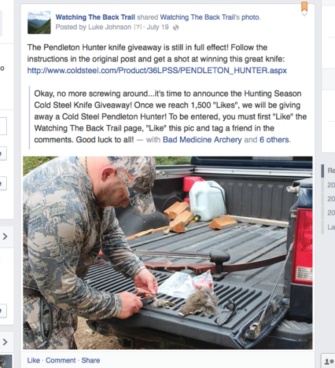 Follow the instructions from this facebook post for a chance an awesome knife for this hunting season!